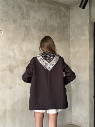 Fularlı Kruvaze Blazer Ceket - Siyah