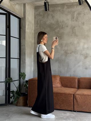 Gabardin Salopet Elbise - Siyah