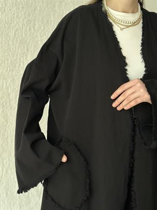 Gabardin Tasarım Kimono Pantolon Takım Siyah