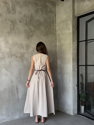 Gabardin Tensel Maxi Mini Çantalı Elbise - Taş
