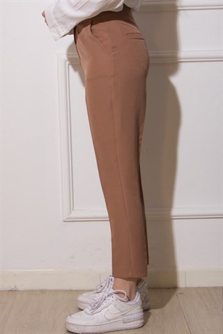 Gizli Fermuarlı Kumaş Pantolon - Camel