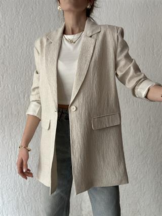 Gofre Vatkalı Blazer Ceket  - Bej