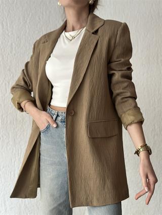 Gofre Vatkalı Blazer Ceket - Camel