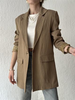 Gofre Vatkalı Blazer Ceket - Camel