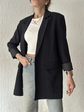 Gofre Vatkalı Blazer Ceket - Lacivert