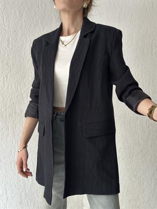 Gofre Vatkalı Blazer Ceket - Lacivert