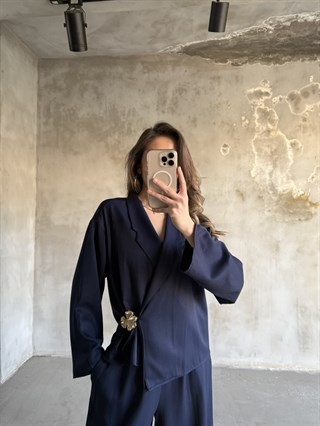 Gold Broşlu İkili Takım - Lacivert
