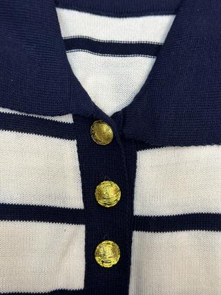 Gold Düğmeli Çizgili Bluz 