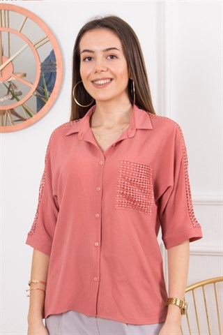 Güpür Detay Gömlek - Pembe