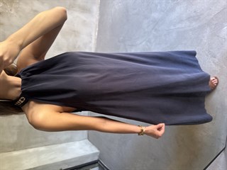 Halter Yaka Gold Kolye Detay Maxi Tensel Elbise - Lacivert