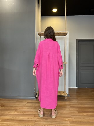 Ham Keten Uzun Gömlek - Tunik Pembe