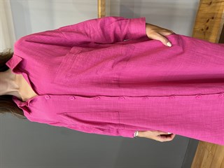 Ham Keten Uzun Gömlek - Tunik Pembe