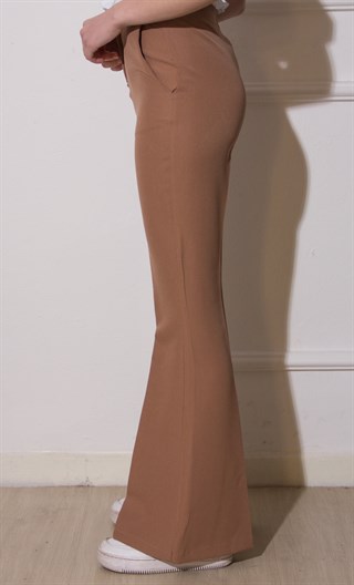 İspanyol Paça Kumaş Pantolon - Camel