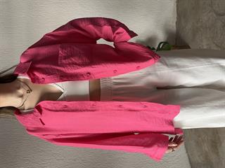 İthal Keten Oversize Gömlek - Pembe