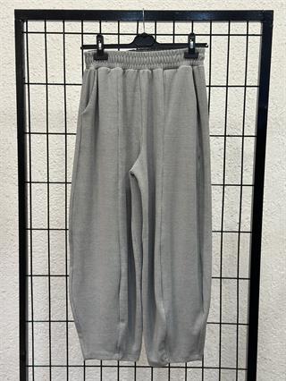 Kadife Dokulu Şalvar Pantolon - Gri