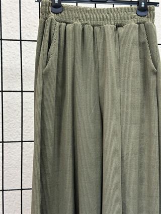 Kadife Dokulu Şalvar Pantolon - Haki