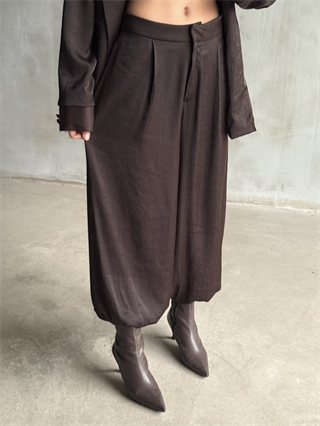 Kahve Saten Kimono Şalvar Pantolon İkili Takım