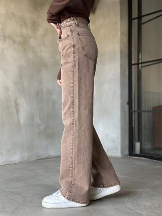 Kahve Yıkamalı Straight Fit Bol Paça Jean 