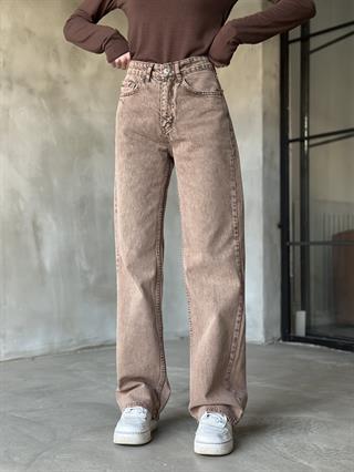 Kahve Yıkamalı Straight Fit Bol Paça Jean 