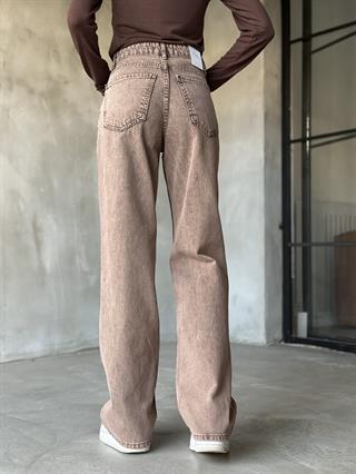 Kahve Yıkamalı Straight Fit Bol Paça Jean 