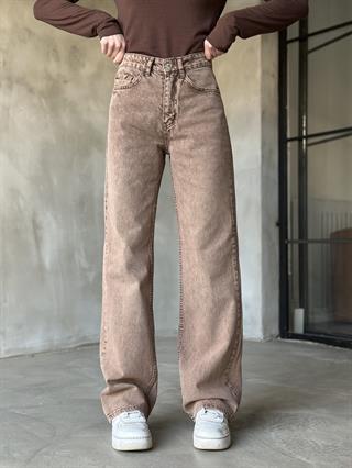 Kahve Yıkamalı Straight Fit Bol Paça Jean 