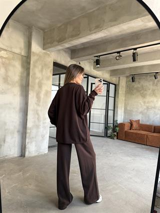 Kahverengi Basic Oversize Triko Takım