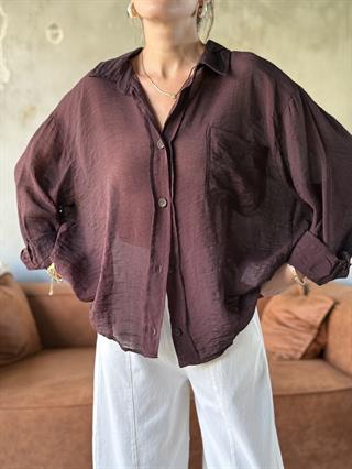 Kahverengi Oversize Şifon Gömlek