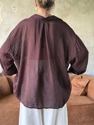 Kahverengi Oversize Şifon Gömlek