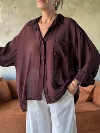 Kahverengi Oversize Şifon Gömlek