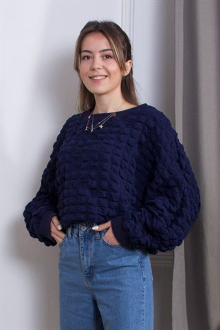 Kapitone Salaş Sweatshırt - Lacivert