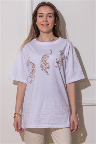 Kaplanlı T-shirt - Beyaz