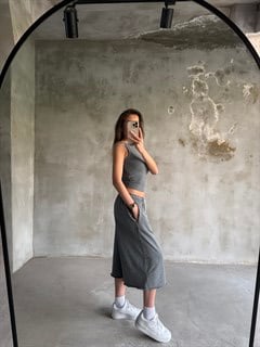 Kapri Yıkamalı Eşofman Takımı - Gri