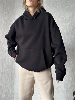 Kapüşonlu Oversize Hoodie - Siyah