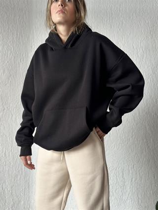 Kapüşonlu Oversize Hoodie - Siyah