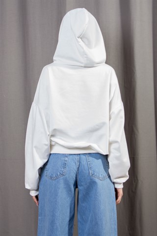 Kapüşonlu Yazı Detaylı Sweatshirt - Beyaz