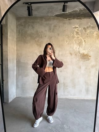 Kargo Pantolon Tensel Takım - Kahverengi