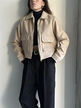Kaşe Crop Ceket - Bej