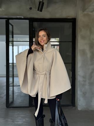 Kaşe Kuşalı Panço - Krem