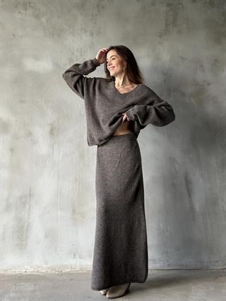 Kaşmir Yün Karışımlı Etekli Takım - Kahvrengi