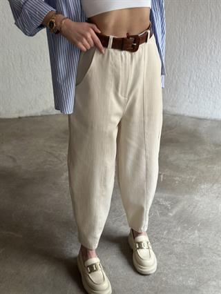 Kemerli Keten Balon Pantolon 
