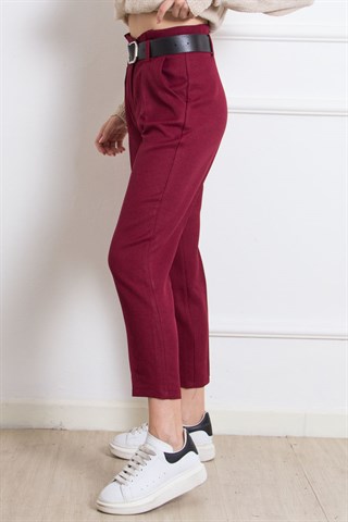 Kemerli Pantolon - Bordo