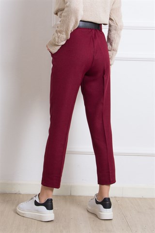 Kemerli Pantolon - Bordo