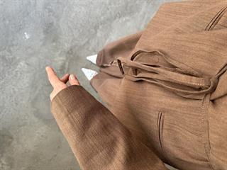 Keten Karışımlı Blazer Ceket Palazzo Pantolon Takım - Kahverengi