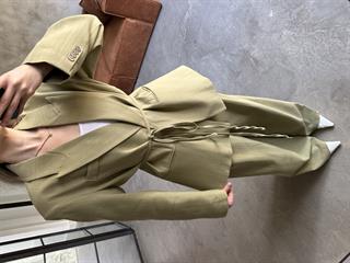 Keten Karışımlı Blazer Ceket Palazzo Pantolon Takım - Yeşil