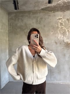 Kısa Düz Basic Hırka - Ekru - Dominatrend