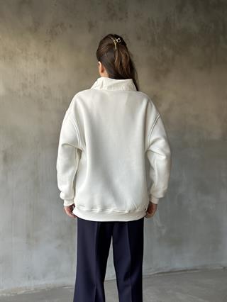 Kolej Nakışlı Oversize Sweatshirt - Beyaz