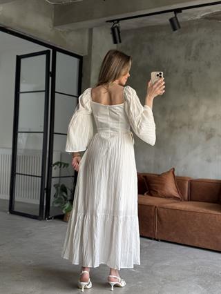 Korseli Maxi Elbise - Beyaz