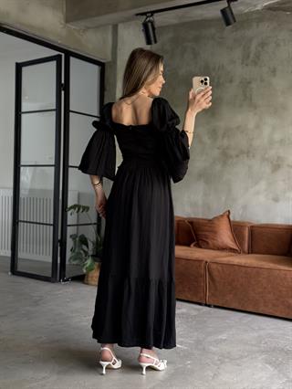 Korseli Maxi Elbise - Siyah