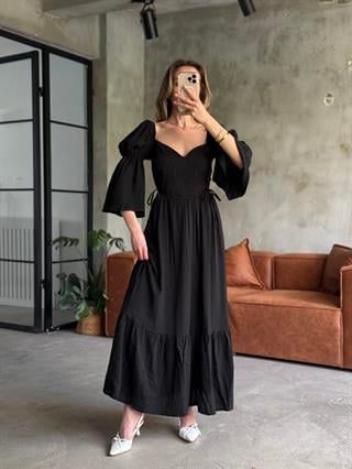 Korseli Maxi Elbise - Siyah