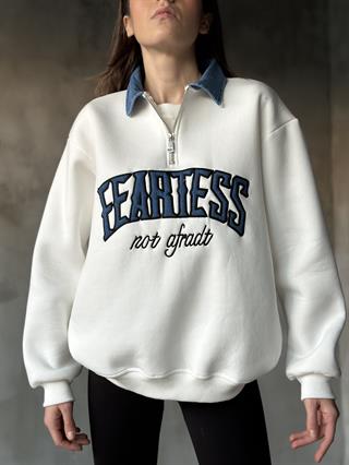 Kot Detay Oversize Sweatshirt - Beyaz